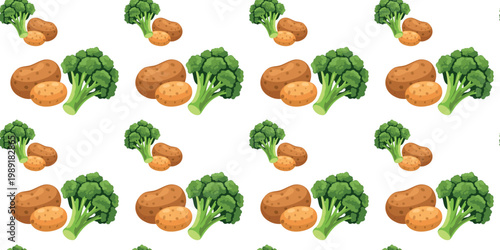 broccoli and potato seamless vegetable pattern