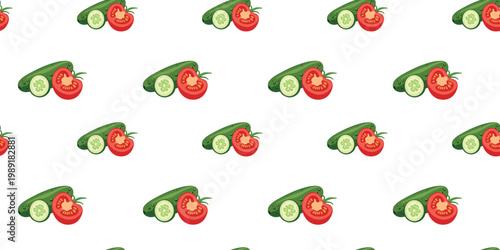 fresh sliced cucumber and tomato repeat background