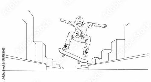 Person in helmet mid-air performing a skateboard trick among city structures