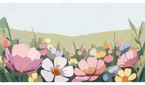 Vibrant wildflowers blooming in a lush meadow landscape