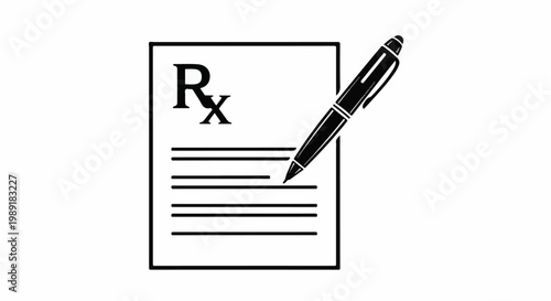 Prescription form with pen for writing