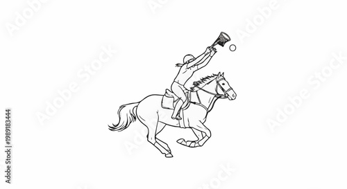 Rider on horse with polo stick and ball in mid-action