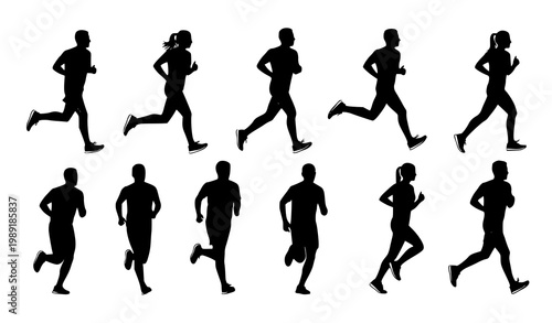 Running sport silhouette vector set 9 athlete jogging icons black