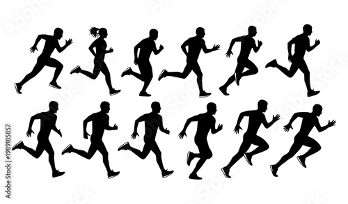 Runner silhouette vector set 9 black sport jogging illustration