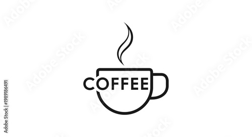 A simple line drawing of a steaming coffee cup.
