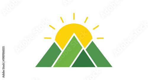 Mountain landscape with sunrise illustration.
