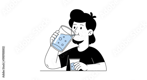 Person drinking water illustration refreshment hydration health concept