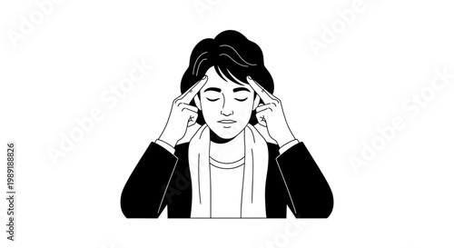 Person thinking with fingers on temples conceptual illustration