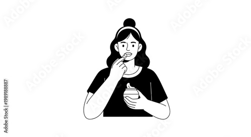 Woman applying lip balm illustration vector isolated on white