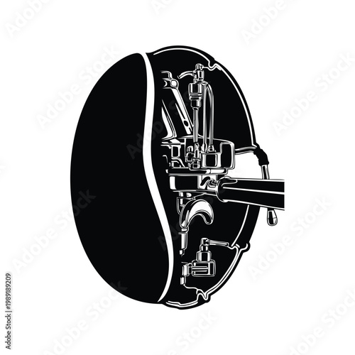 Espresso machine brewing coffee bean silhouette cafe elements bundle.