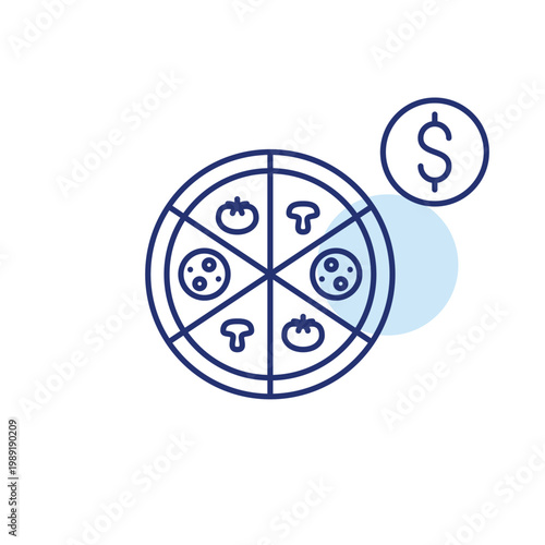 Pizza and dollar. Fast food cost, meal purchase payment, restaurant expense. Pixel perfect, editable stroke vector icon