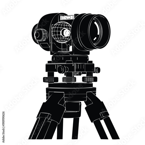 Geodetic theodolite silhouette set bundle for engineering surveying.