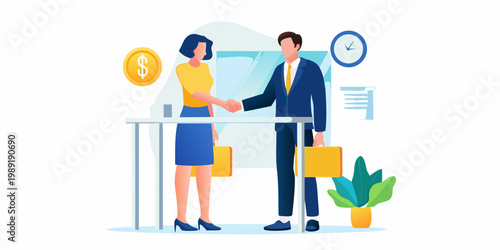 Tableau sur toile Business professionals shaking hands finalizing a deal in a modern office