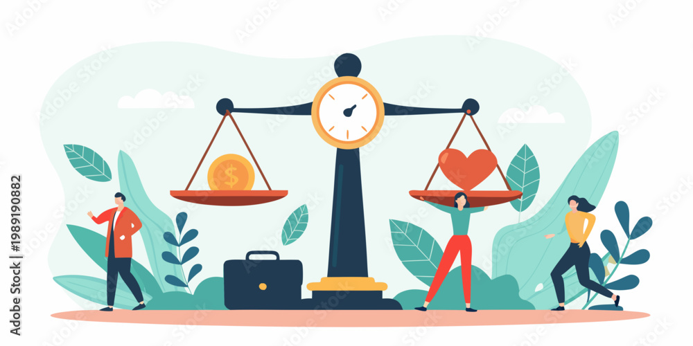 Wall Mural Balancing work life priorities a concept of time money and emotional well being