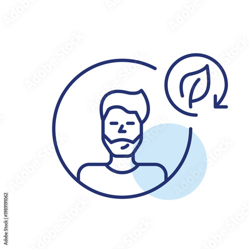 Man user profile picture, leaf and renew arrow. Sustainable groups and forums. Pixel perfect, editable stroke vector icon