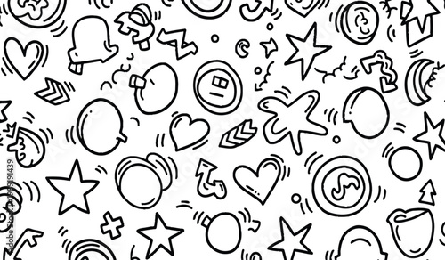 Whimsical doodle pattern a black and white collection of playful shapes and icons