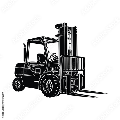 Industrial heavy lifting forklift silhouette vector equipment bundle.