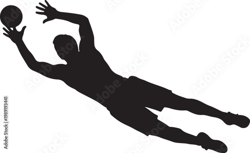 Black silhouette of a volleyball player jumping to spike a ball, athletic sports icon, volleyball action, dynamic movement isolated on Transparent Background