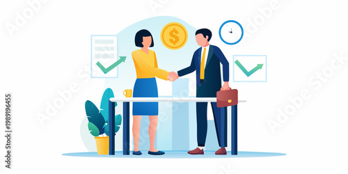 Fotografi Business professionals shaking hands finalizing a successful deal indoors