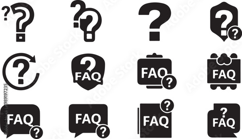 Frequently Asked Questions Icon Set Black and White