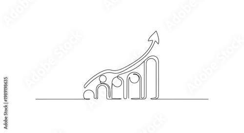 Business Growth Concept: Upward Arrow Graph Over Silhouettes of People
