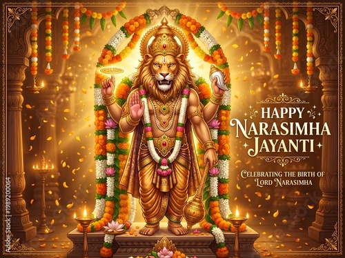 Divine celebration of Lord Vishnu Avtar Narasimha Jayanti festival symbolizing protection victory of good over evil devotion spirituality blessings
