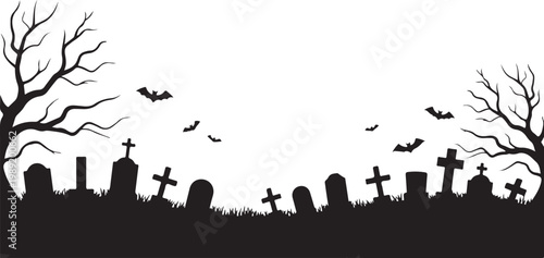 Spooky Halloween silhouette scene with haunted house witch flying and howling wolf vector