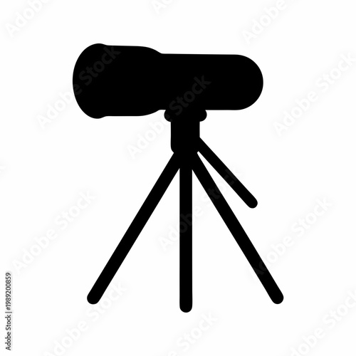 Black silhouette of a professional studio flash on a tripod, photography lighting equipment icon, strobe light vector illustration for creative media