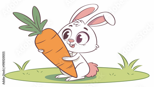 Cute Bunny Holding Carrot Cartoon Illustration