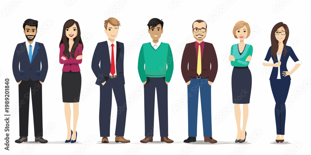Fototapeta premium Diverse group of professionals standing in a row smiling confidently