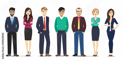 Diverse group of professionals standing in a row smiling confidently