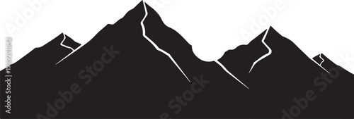Mountain range silhouette, black mountain peaks, vector landscape, scenic view