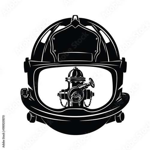 Silhouette set bundle of firefighter helmet and fire hydrant design.