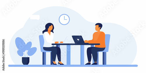 Two people are having a conversation during a business meeting