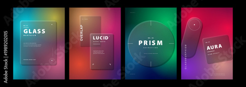 Fotografia Glassmorphism Abstract Gradient Poster Set with Transparent Shapes for Digital B