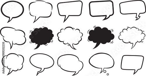 Speech bubbles, chat icons, dialogue boxes, comic text frames isolated on Transparent Background