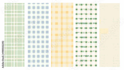 A collection of vertically oriented gingham and textured patterns