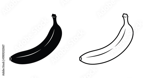 Two bananas depicted in contrasting styles a dark silhouette