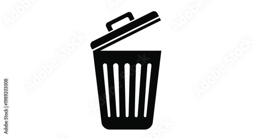 Simple black trash can with open lid a striking silhouette