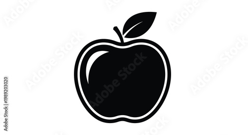 Simple black apple illustration with a leaf a striking silhouette