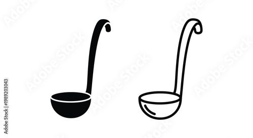 Two black ladles depicted in a simple minimalist silhouette
