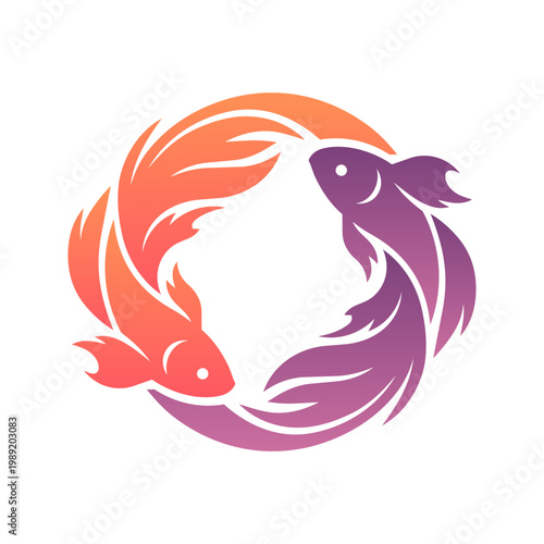 Fighting fish illustration logo vector. Dynamic red and blue betta fish vector illustration featuring a VS symbol. This stylized Siamese fighting fish logo is perfect for e-sports, gaming, competition