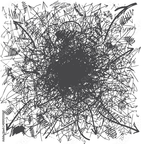 Black ink scribble chaos with arrows