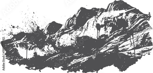 Black ink splatter mountain range silhouette