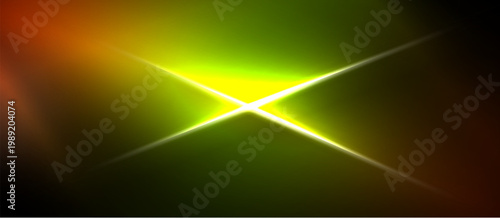 Bright light burst radiates from center. Colors blendyellow, green, orangeagainst dark background. Simple, vibrant design.