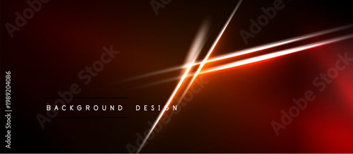 Abstract red background. Dynamic lines create modern visual effect. Bright glow emphasizes central intersection. Minimalist design.