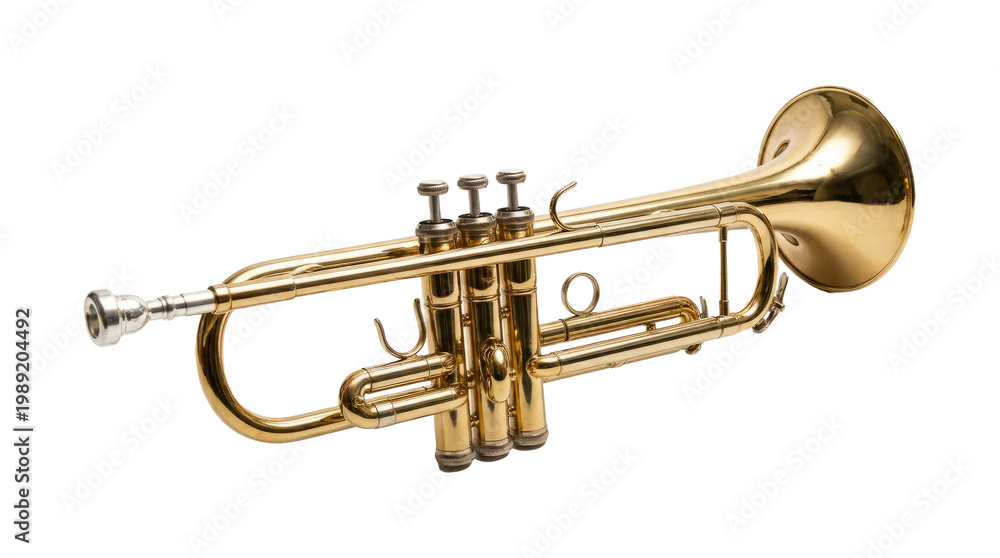 Obraz premium Golden Trumpet Musical Instrument on White Background for Music and Performance Themes