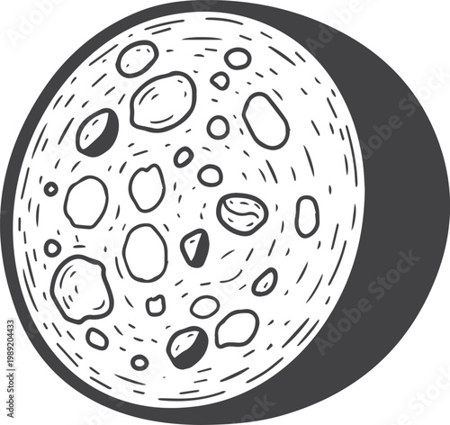 Hand-drawn moon with craters and shadow