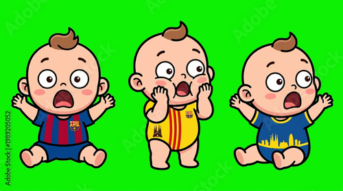 Three Cartoon Babies with Shocked Expressions and Open Mouths.