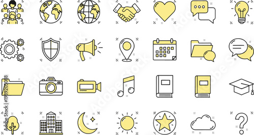 Colorful collection of diverse icons representing various themes and concepts